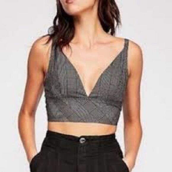 Free People Intimately Plaid V-Neck Cropped Bra Top Size: XS - Picture 3 of 11
